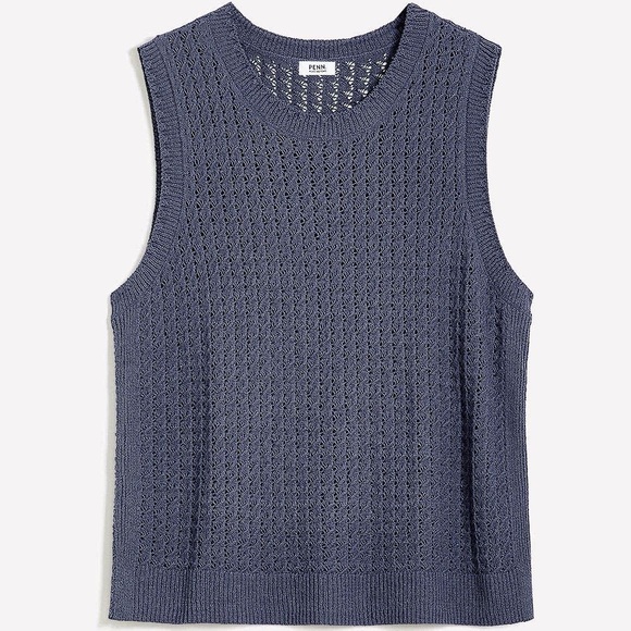 Penningtons Sleeveless Crochet Cotton Sweater Tank with Ribbed Bands Blue 4X NWT - Picture 2 of 16